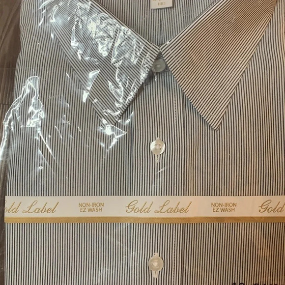 Roundtree Yorke Non-Iron Shirt Navy Stripe Size 19 NWT - Picture 4 of 7